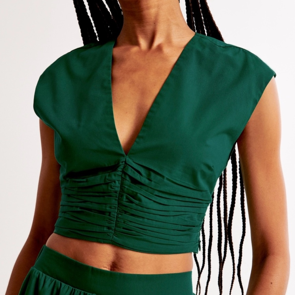 Abercrombie & Fitch | Poplin Plunge Set Top, Green Color - NWOT